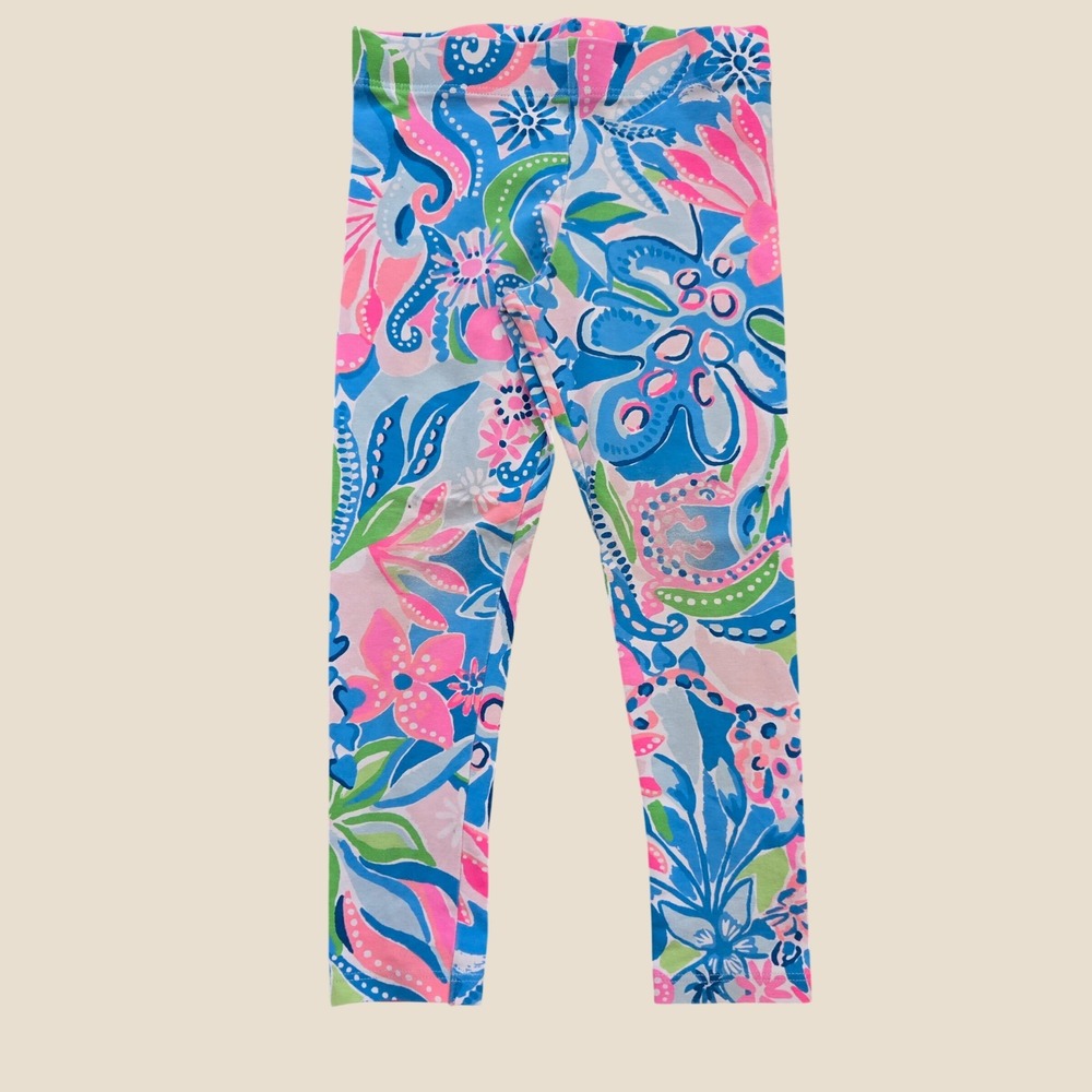 Lilly Pulitzer Girls Floral Paisley Leggings Blue Pink Green Size 4-5